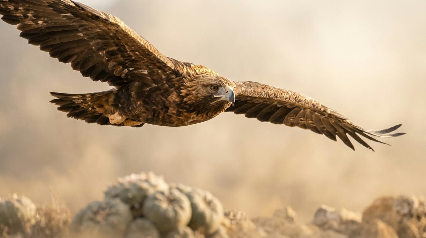 Águila real sobrevolando el desierto de Wirikuta